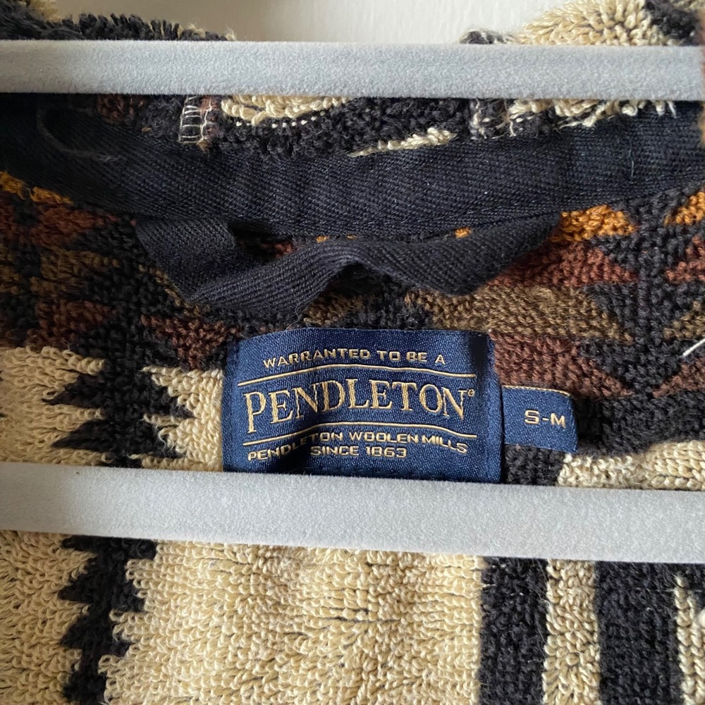 Pendleton Mens Harding Hooded Cotton Terry Robe Brown Tan Black S/M - Picture 8 of 11